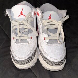 Jordan Kids White and Gray Sneakers with Red Accents